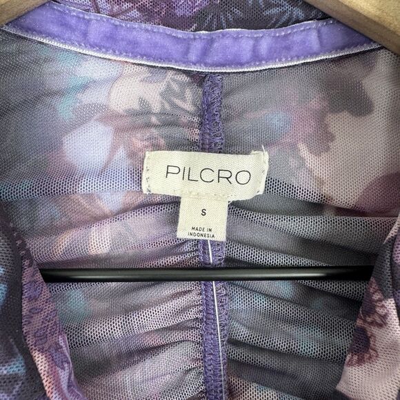 Pilcro Anthropologie Top Womens Small Purple Sheer‎ Button Up Nylon Fairy Grunge - Picture 11 of 16